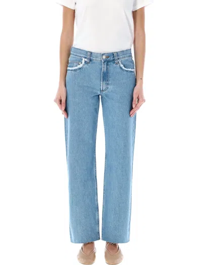 Shop Apc Relaxed Fit Light Blue Raw Edge Jeans For Women