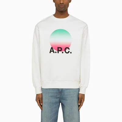 Shop Apc White Crewneck Sweatshirt With Logo And Faded Circle Print For Men
