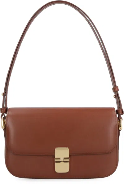 Shop Apc Women's Brown Smooth Leather Baguette Handbag For Fw23