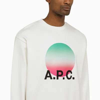 Shop Apc White Crewneck Sweatshirt With Logo And Faded Circle Print For Men