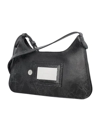 Shop Acne Studios Mini Cracked Leather Shoulder Handbag With Decorative Mirror In Black