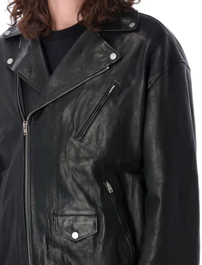 Shop Acne Studios Stylish Black Leather Biker Jacket For Men