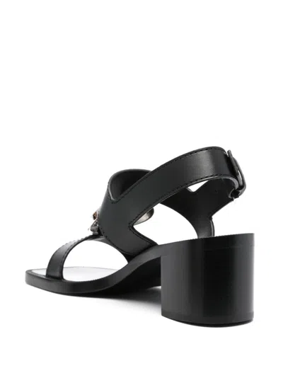 Shop Alaïa Black Leather Sandals With Heart Charm And Block Heel