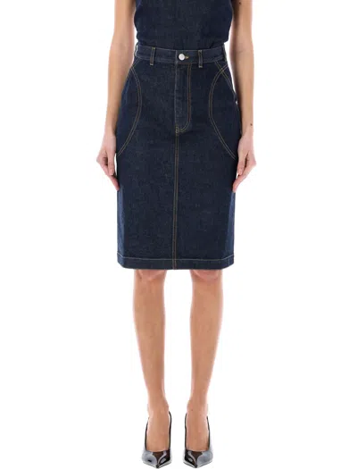 Shop Alaïa Cotton Pencil Denim Skirt For Women In Ss24 In Blue