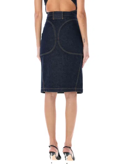 Shop Alaïa Cotton Pencil Denim Skirt For Women In Ss24 In Blue