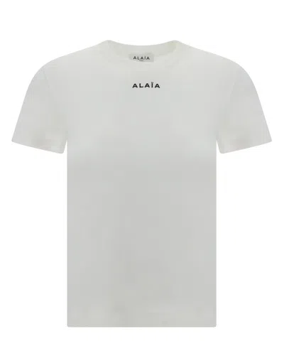 Shop Alaïa Logo Embroidered Fitted T Shirt In White