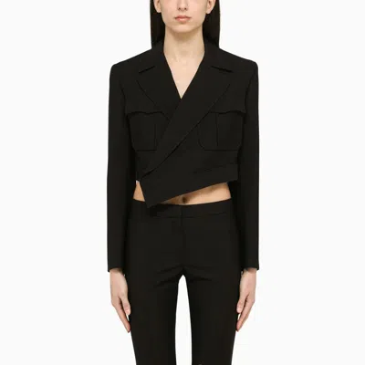 Shop Alexander Mcqueen Black Asymmetrical Wool Jacket