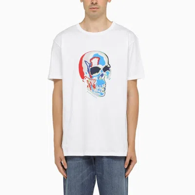 Shop Alexander Mcqueen White Skull Print T-shirt For Men
