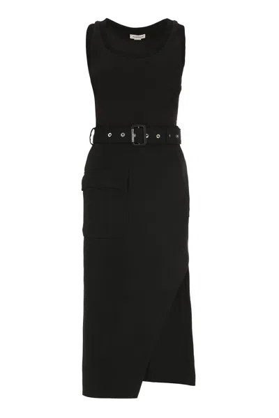 Shop Alexander Mcqueen Black Cotton Dress With Waist Belt For Women