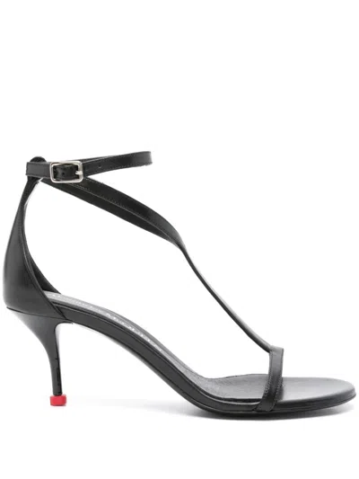 Shop Alexander Mcqueen Black Leather Heel Sandals For Women
