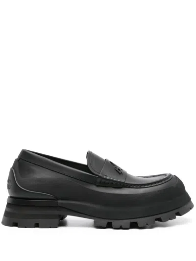 Shop Alexander Mcqueen Black Leather Logo Loafers For Men