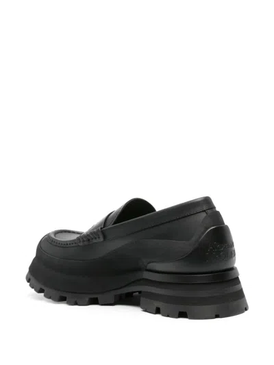 Shop Alexander Mcqueen Black Leather Logo Loafers For Men