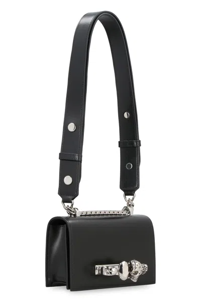 Shop Alexander Mcqueen Black Jewel-studded Leather Mini Satchel Handbag In Beige