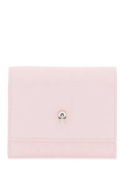 Shop Alexander Mcqueen Compact Pink Leather Skull Wallet For Women