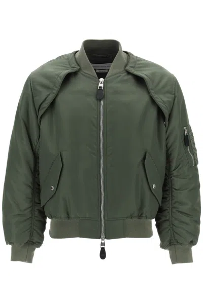 Shop Alexander Mcqueen Convertible Bomber Jacket In Nylon Satin For Men In Green