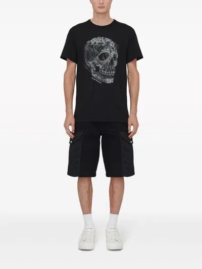 Shop Alexander Mcqueen Crystal Skull-print Cotton T-shirt For Men In Black