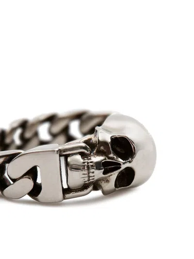 Shop Alexander Mcqueen Gray Skull Chain Ring For Men With Antique-effect Hardware