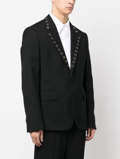 Shop Alexander Mcqueen Men's Black Eyelet Reversible Jacket For Ss23