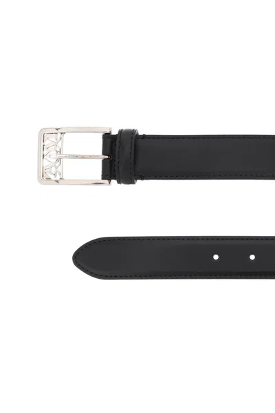 Shop Alexander Mcqueen Men's Black Perforated Seal Leather Belt For Ss24