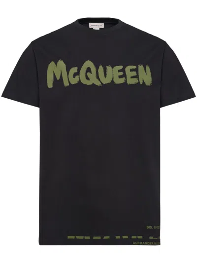 Shop Alexander Mcqueen Men's Graffiti Cotton T-shirt In Black