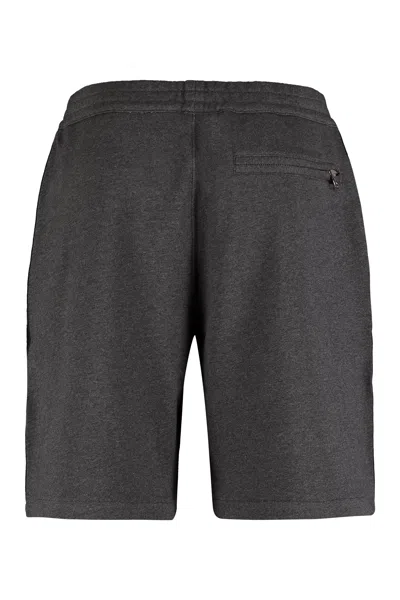 Shop Alexander Mcqueen Men's Grey Cotton Bermuda Shorts With Logo Detail Side Bands And Pockets