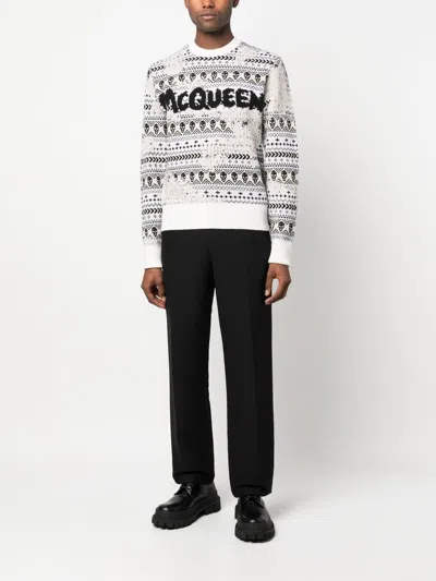Shop Alexander Mcqueen Men's Ivory, Black, And Cream Wool Knit Sweater For Ss23 Season