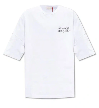 Shop Alexander Mcqueen Oversize Logo Printed T-shirt For Men In White