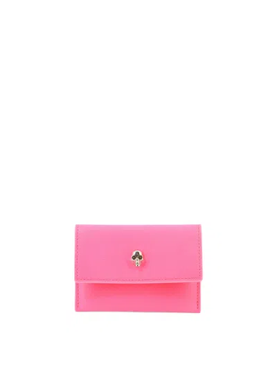 Shop Alexander Mcqueen Pink Leather Clip Closure Card Holder For Women