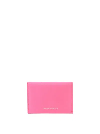 Shop Alexander Mcqueen Pink Leather Clip Closure Card Holder For Women