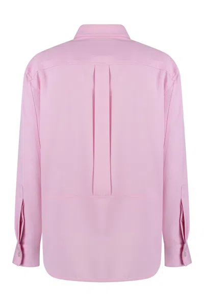 Shop Alexander Mcqueen Pink Wool Overshirt With Flap Pockets And Rounded Hem For Women – Ss24 Collection