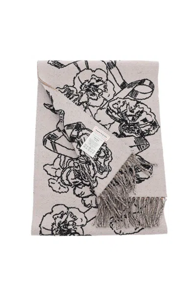Shop Alexander Mcqueen Reversible Wool Scarf With Iconic Design And Floral Motif In Multicolor