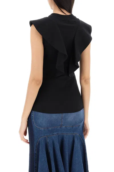 Shop Alexander Mcqueen Sleeveless T-shirt With Ruffles And Flap Details For Women In Black