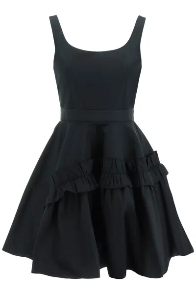 Shop Alexander Mcqueen Stunning Black Mini Faille Dress With Oversized Ruffle For Women