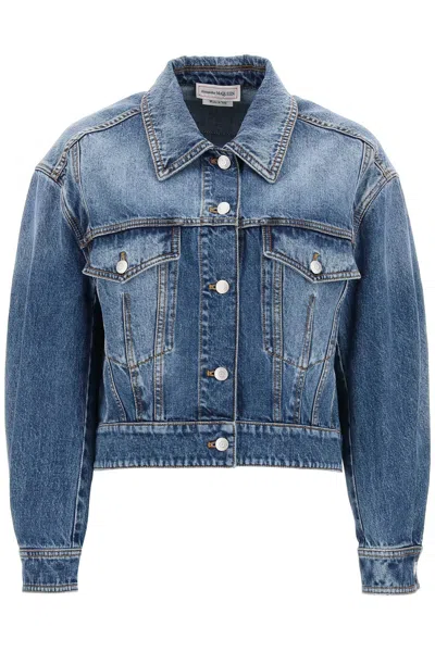 Shop Alexander Mcqueen Stylish Blue Cocoon Jacket For Women