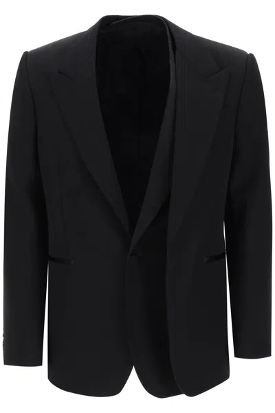 Shop Alexander Mcqueen Tailored Wool Jacket With Silk Satin Underlay For Men In Black