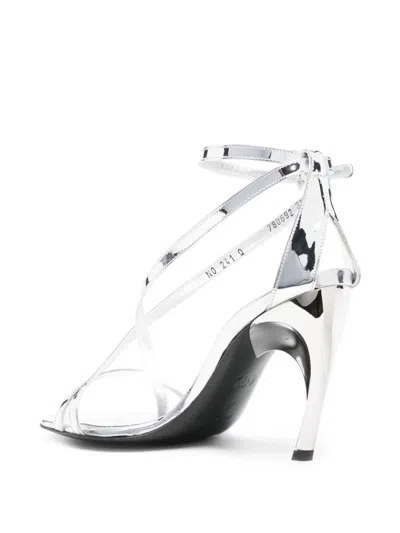 Shop Alexander Mcqueen Twisted Armadillo 95mm Grey Patent Sandals For Ss24