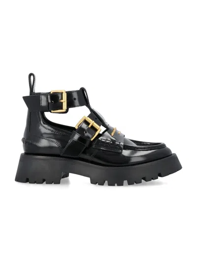 Shop Alexander Wang Black Leather Ankle Strap Boot For Women: Adjustable Straps, Gold Tone Hardware, Rubber Sole, Ss24