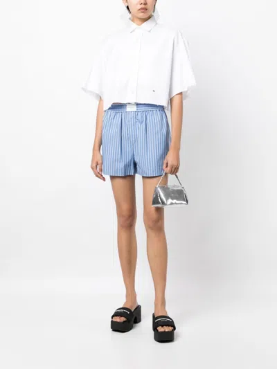 Shop Alexander Wang Blue & White Striped Cotton Boxer Shorts For Effortlessly Stylish Women