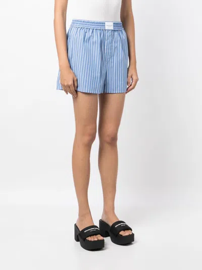 Shop Alexander Wang Blue & White Striped Cotton Boxer Shorts For Effortlessly Stylish Women