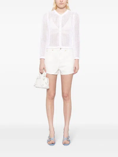 Shop Alexander Wang High-waisted Denim Shorts With Cut-out Embroidered Logo In White
