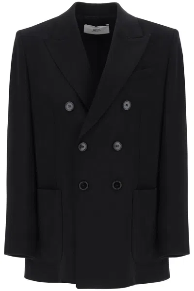 Shop Ami Alexandre Mattiussi Double-breasted Wool And Viscose Tricotine Blazer For Women In Black