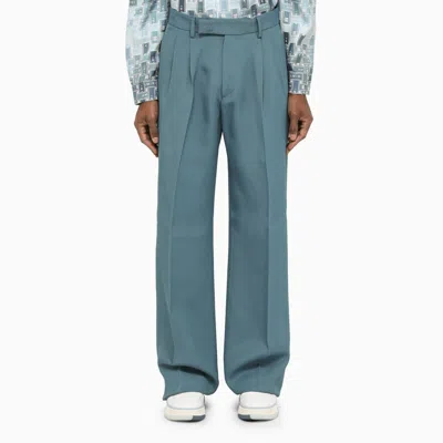 Shop Amiri Blue Viscose Trousers For Men