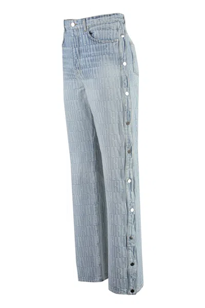 Shop Amiri Men's Blue Snap Button Jeans With Side Slits And Silver Metal Rivets