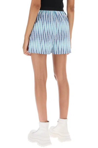 Shop Amiri Striped Cotton Poplin Shorts With Elastic Waist In Multicolor
