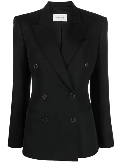 Shop Armarium Black Double-breasted Wool Jacket For Women