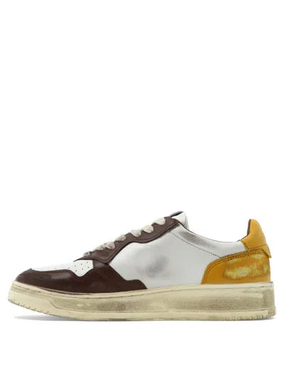 Shop Autry Men's Lace-up Brown Sneakers With Vintage Look And Logo Detailing