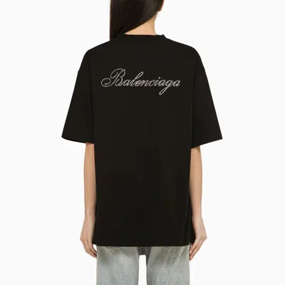 Shop Balenciaga Black Crew-neck T-shirt With Logo