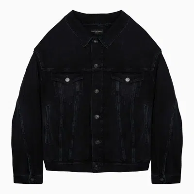 Shop Balenciaga Men's Off Shoulder Dark Blue Denim Jacket