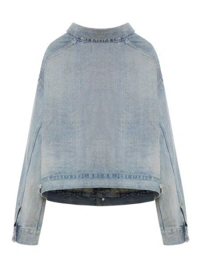 Shop Balenciaga Off Shoulder Light Blue Denim Jacket