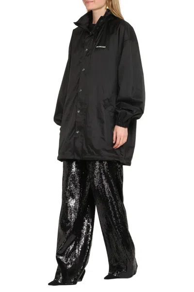 Shop Balenciaga Adjustable Techno Fabric Jacket With Hood For Women In Black